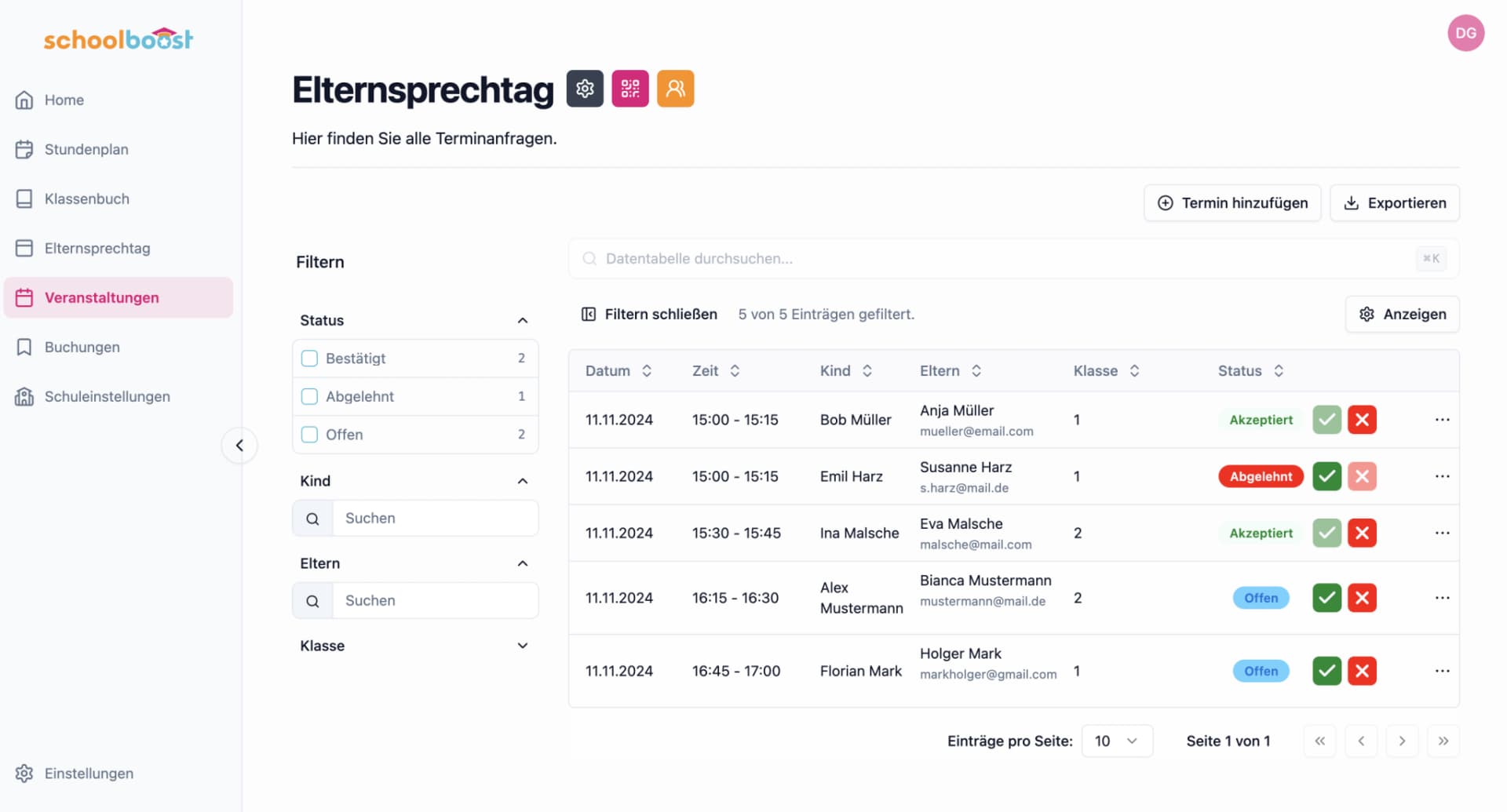 schoolboost moderne Schulverwaltungssoftware Dashboard - Effiziente digitale Verwaltung für Schulen und Schulträger