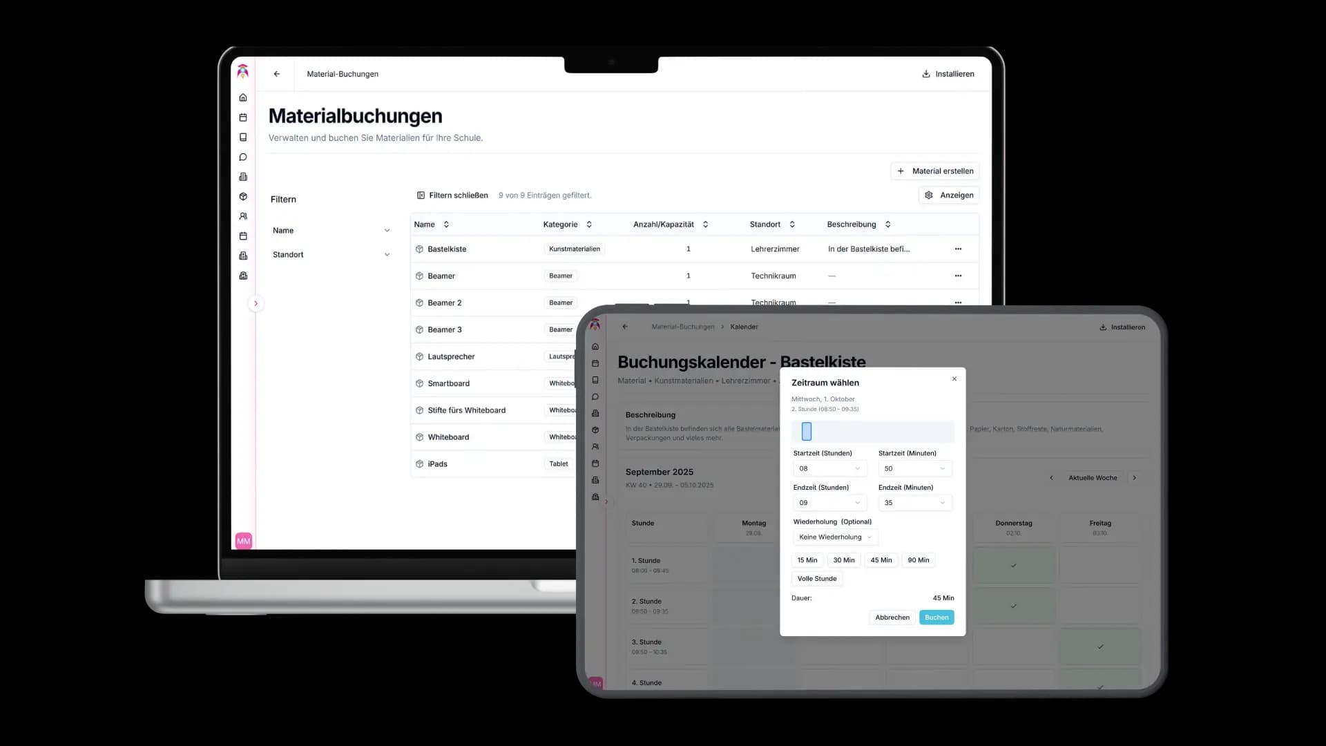 schoolboost digitale Materialbuchung Software für Grundschulen - Online Verwaltung und Buchung von Unterrichtsmaterial