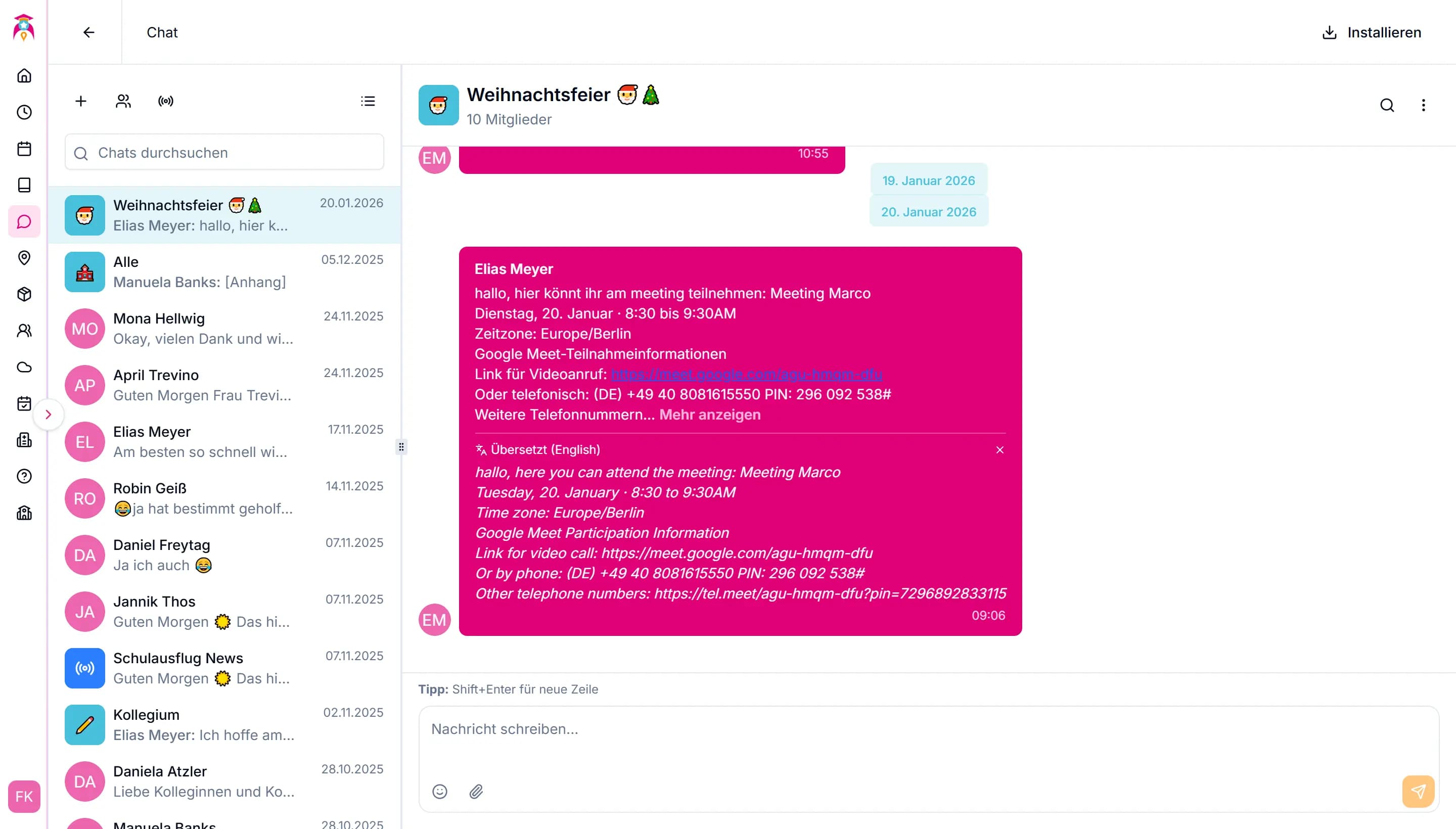 Chat-Nachricht übersetzt – Eltern lesen in ihrer Sprache