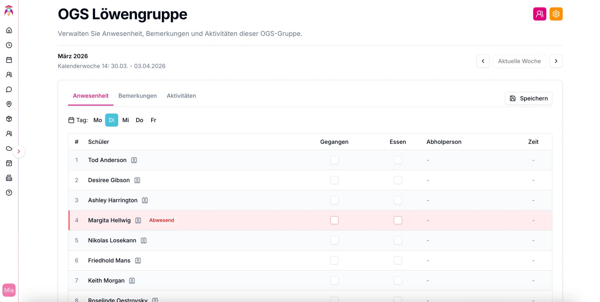OGS-Anwesenheit – tägliche Erfassung welche Kinder anwesend oder abwesend sind