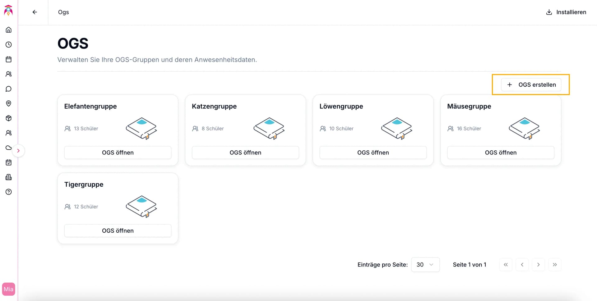 OGS-Buch – Übersicht aller Kinder einer Nachmittagsgruppe