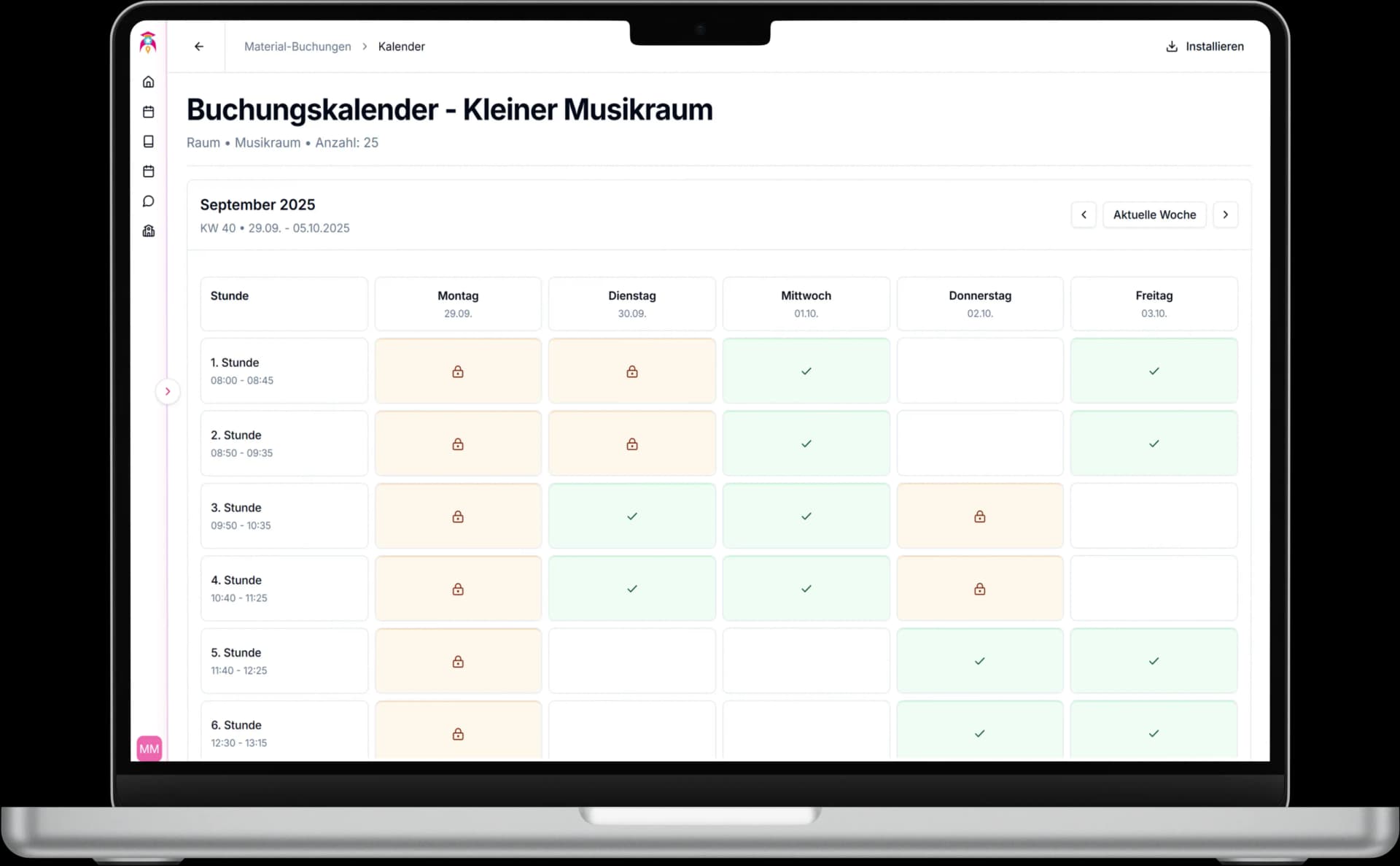 Benefits of digital room booking system showing organized calendar view with no double bookings and streamlined school administration