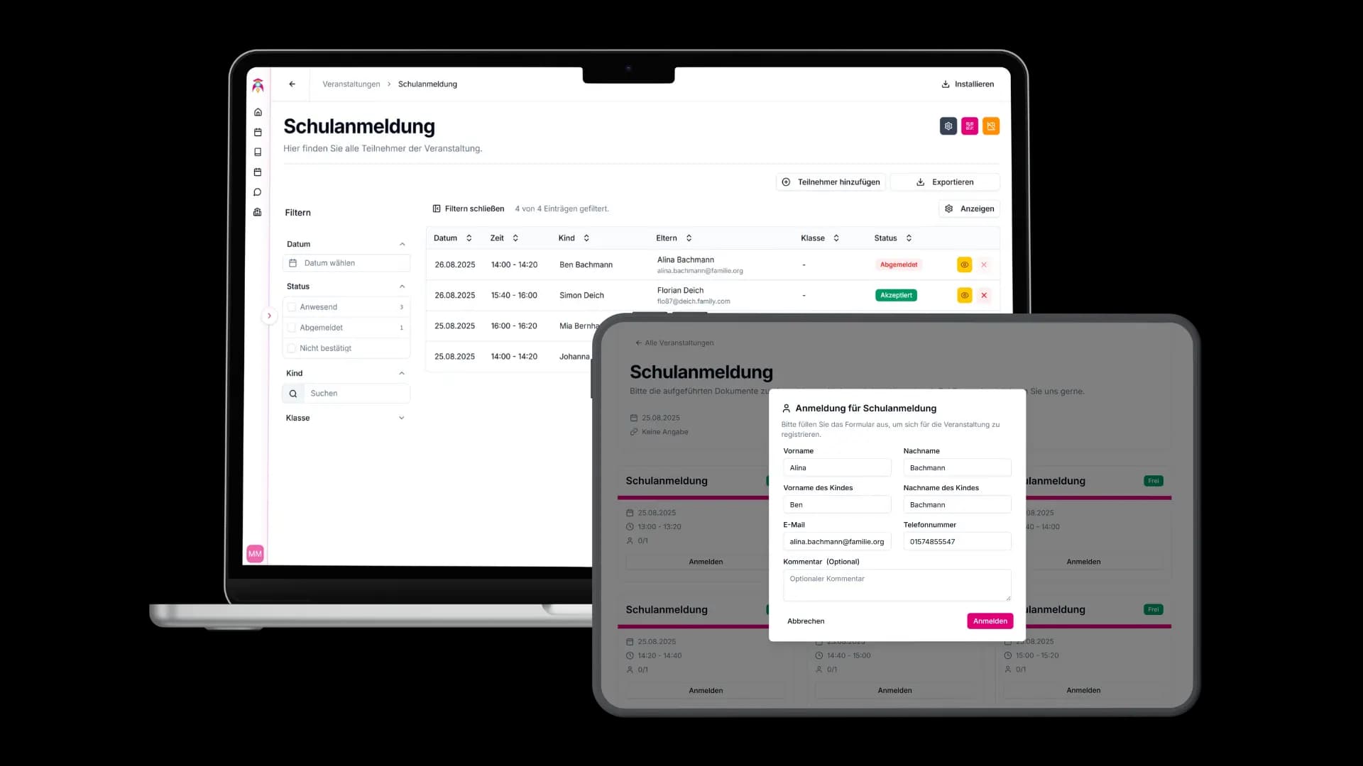 schoolboost digitale Schulanmeldung Software für Grundschulen - Online Terminverwaltung und einfache Elternbuchung